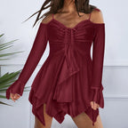 Elegant V TieUp Summer Casual Short Sleeve Sling Party Sexy Off The Shoulder Mini Dress