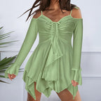 Elegant V TieUp Summer Casual Short Sleeve Sling Party Sexy Off The Shoulder Mini Dress