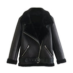 Fall Winter New Fur Integrated Thermal Faux Longsleeved Padded Warm Chic Jacket