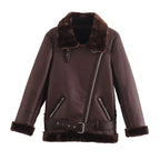 Fall Winter New Fur Integrated Thermal Faux Longsleeved Padded Warm Chic Jacket