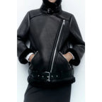 Fall Winter New Fur Integrated Thermal Faux Longsleeved Padded Warm Chic Jacket