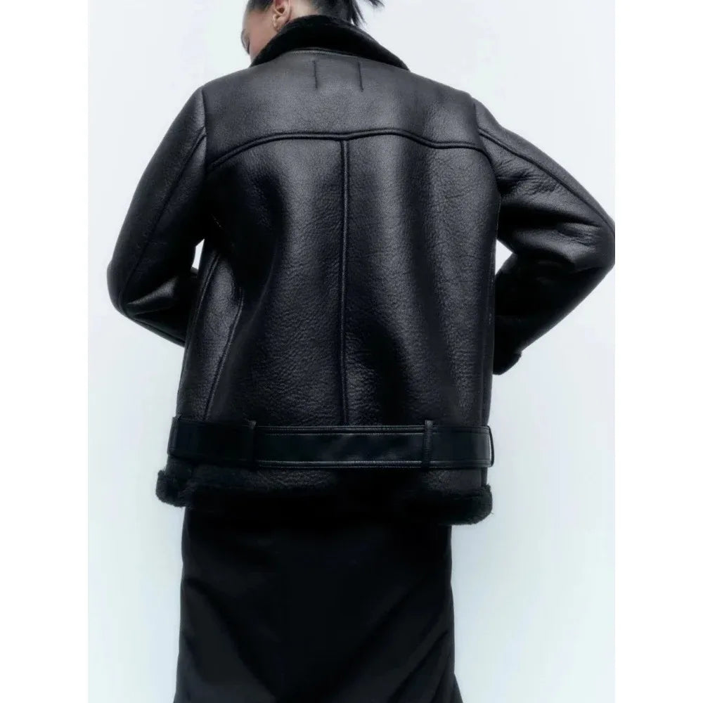 Fall Winter New Fur Integrated Thermal Faux Longsleeved Padded Warm Chic Jacket