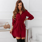 DressBetty - Women Fashion Solid Turn Down Collar Shirt Mini Dress