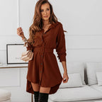 DressBetty - Women Fashion Solid Turn Down Collar Shirt Mini Dress