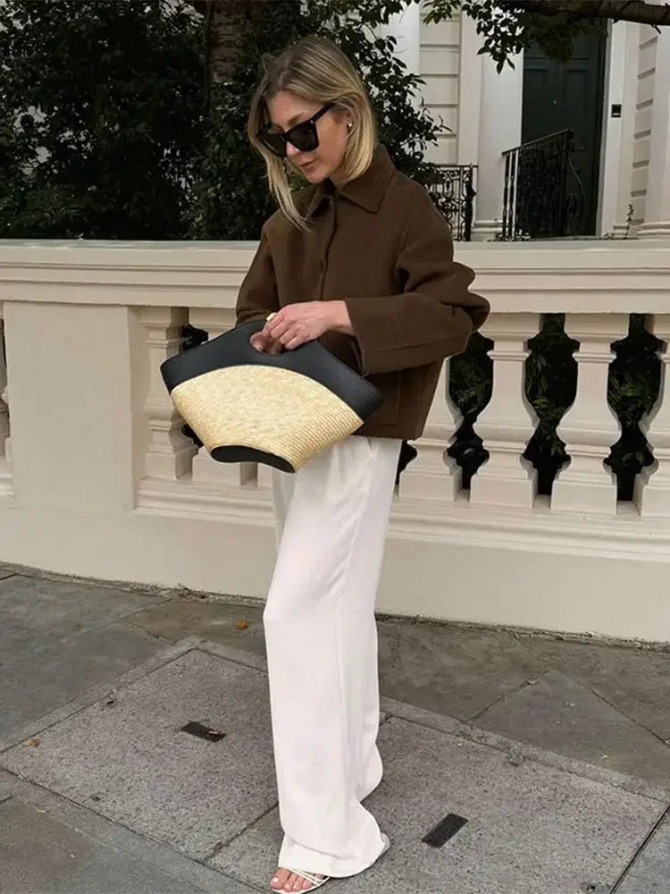 Fashion Wool Blends Lapel Short Elegant Solid Singlebreasted Long New Coat