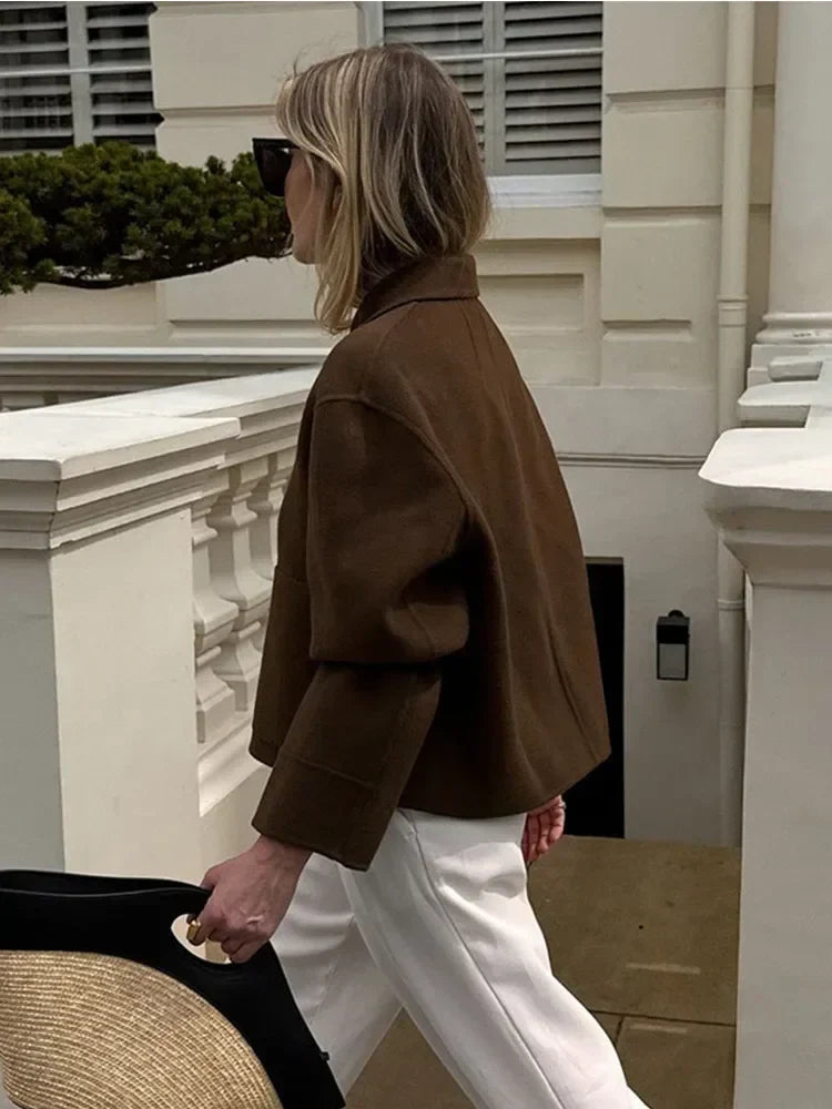 Fashion Wool Blends Lapel Short Elegant Solid Singlebreasted Long New Coat