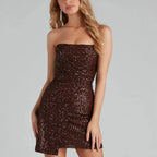 Elegant French Style Sequin Pink V Neck Suspender Midi Dress