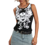 Goth Tank Fairy Grunge Skull Print HollowOut Sleeveless Summer Running Crop Top