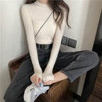 Knitted Half Turtleneck Full Sleeve Basic Tops