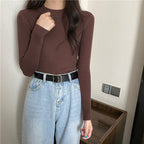 Knitted Half Turtleneck Full Sleeve Basic Tops