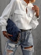 DressBetty - Ruffle Collar Tie Up Blouse