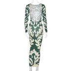Backless High Waist Fashion Long Sleeve Midi Dress