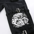 Gothic Retro Washed Print LowRise Cool Loop Hip Hop WideLeg Street Pants