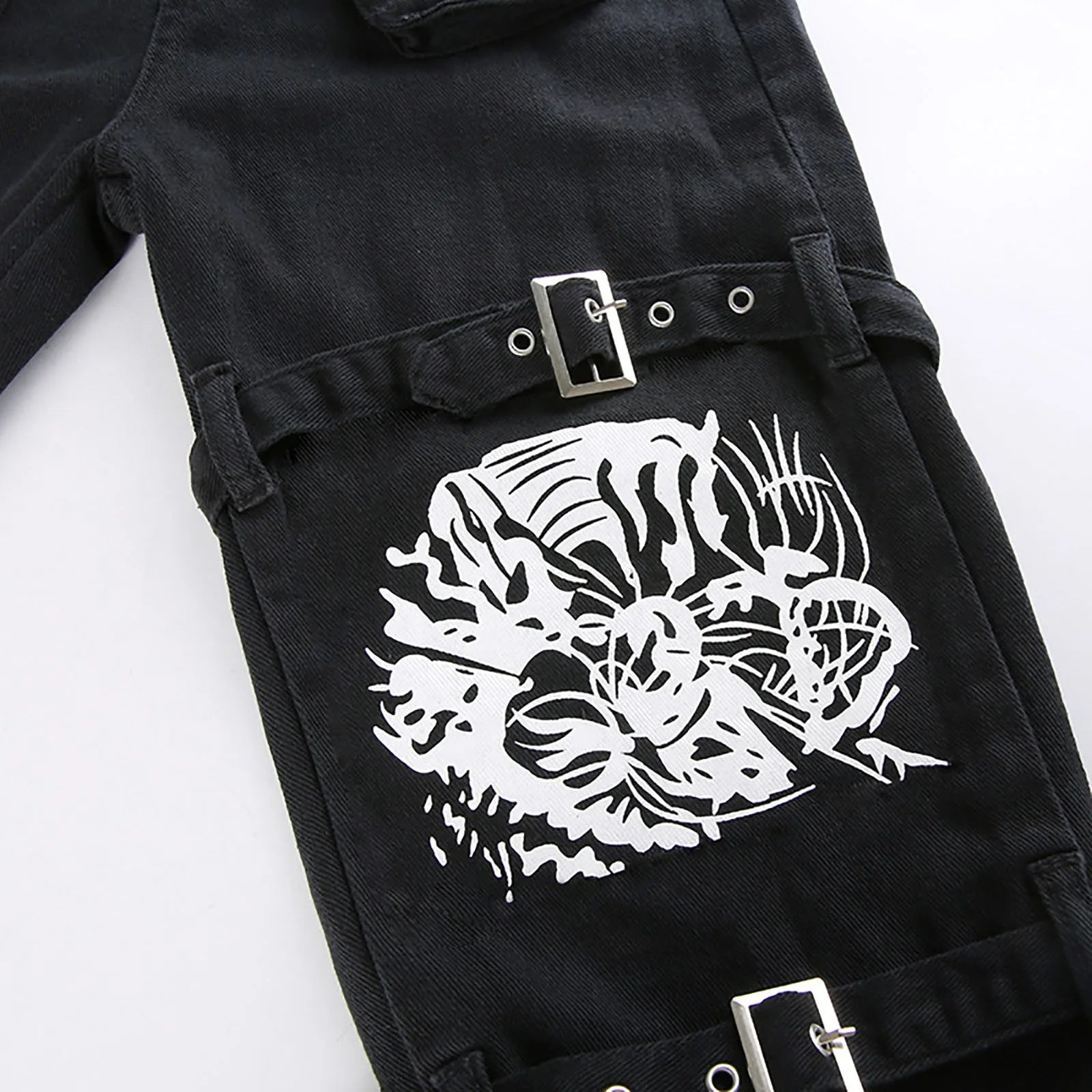 Gothic Retro Washed Print LowRise Cool Loop Hip Hop WideLeg Street Pants