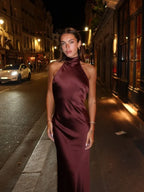 Sexy Chic Satin Backless Halter Lace Up Dress