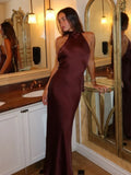 Sexy Chic Satin Backless Halter Lace Up Dress