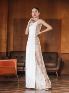 Women Sexy Mesh Emborideried Specing Patchwork Evening Party Dress
