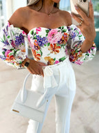 DressBetty - Women Sexy Top Summer Off Shoulder Floral Blouses Holiday Slash Neck Tops