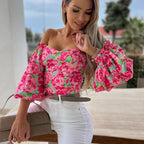 DressBetty - Women Sexy Top Summer Off Shoulder Floral Blouses Holiday Slash Neck Tops