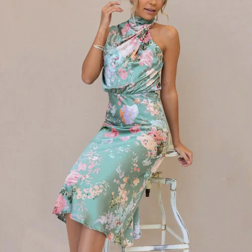 Olga Exclusive Backless Dress with Floral Pattern and Collar Statement Occasion Edit