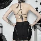 Gothic ButterflyShape Sexy Black Halter Strappy Backless Crop Top