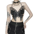 Gothic ButterflyShape Sexy Black Halter Strappy Backless Crop Top