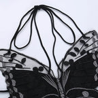 Gothic ButterflyShape Sexy Black Halter Strappy Backless Crop Top