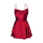 Elegant Sexy Backless Ruffled Halter Red Skirt Summer Evening Party Dresses Party Dress