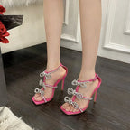 Elegant Women’s 11CM High Heel Square Head Sexy Rhinestone Butterflyknot High Heel