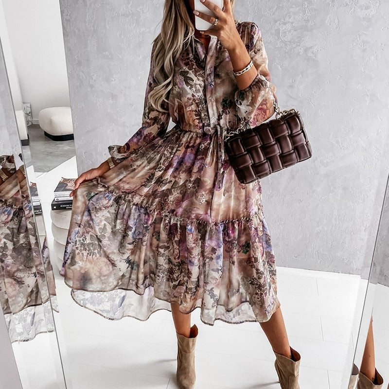 Elegant VNeck Button Dress