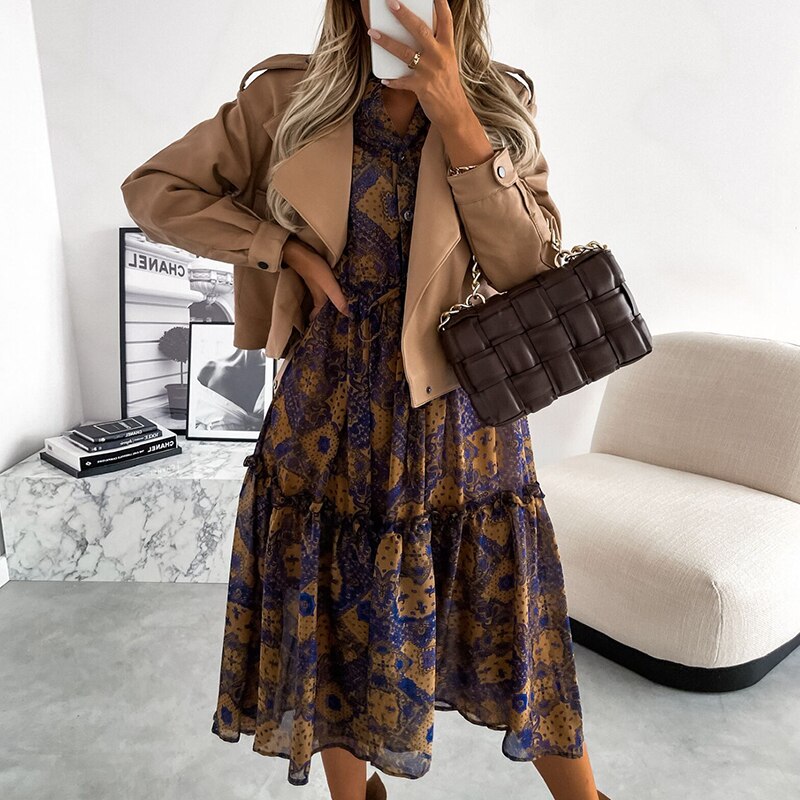 Elegant VNeck Button Dress