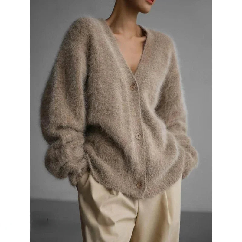 Cardigans Fashion Vneck Oversized Solid Knitted Sweater
