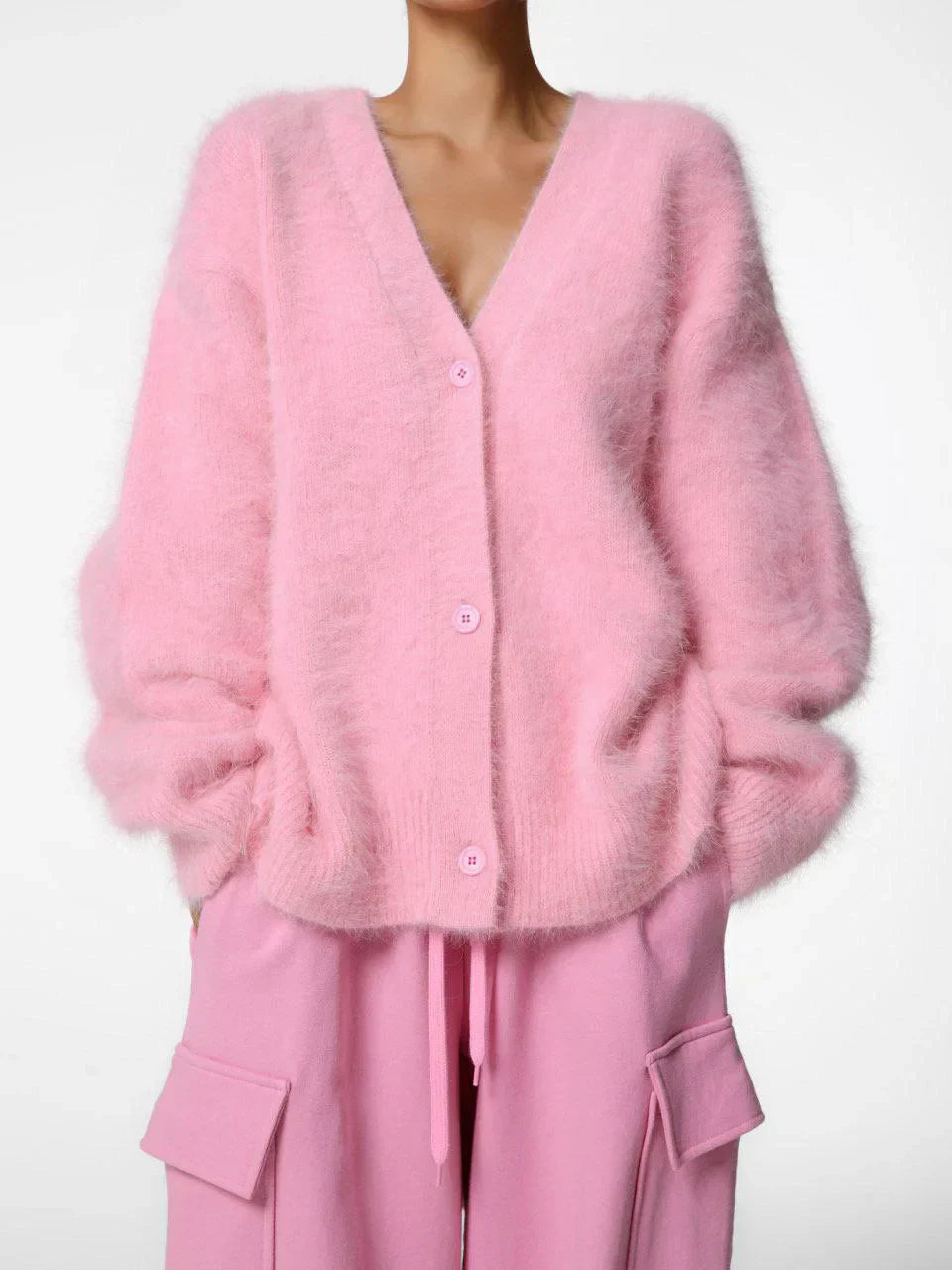 Cardigans Fashion Vneck Oversized Solid Knitted Sweater