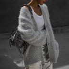 Cardigans Fashion Vneck Oversized Solid Knitted Sweater