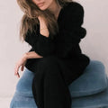 Cardigans Fashion Vneck Oversized Solid Knitted Sweater