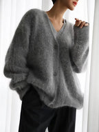 Cardigans Fashion Vneck Oversized Solid Knitted Sweater