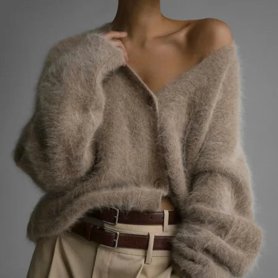 Cardigans Fashion Vneck Oversized Solid Knitted Sweater