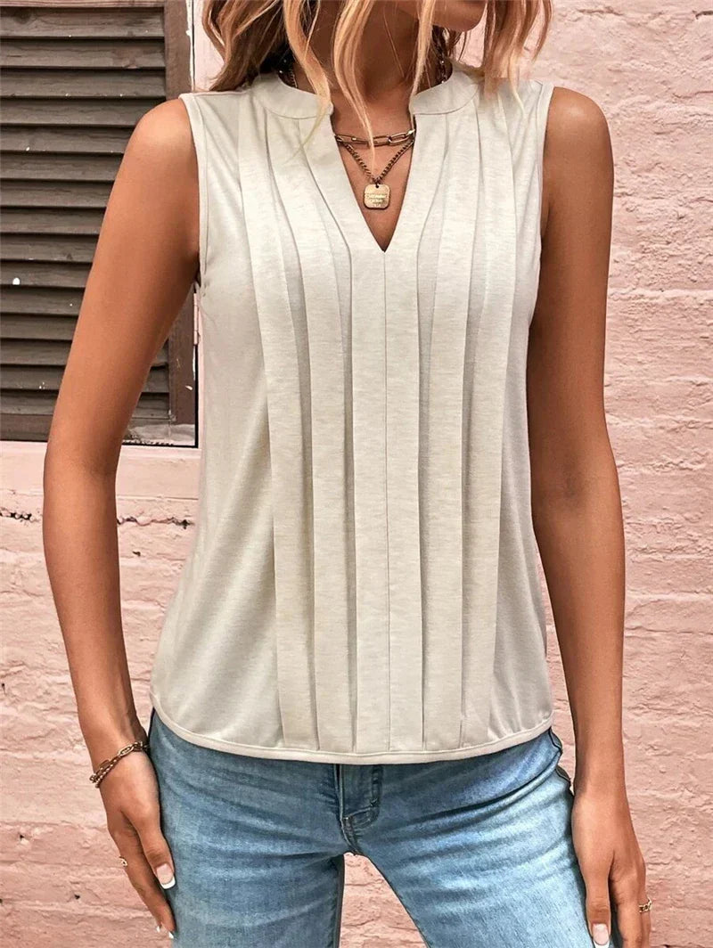 Elegant Ruffled Sleeveless VNeck Tank Top