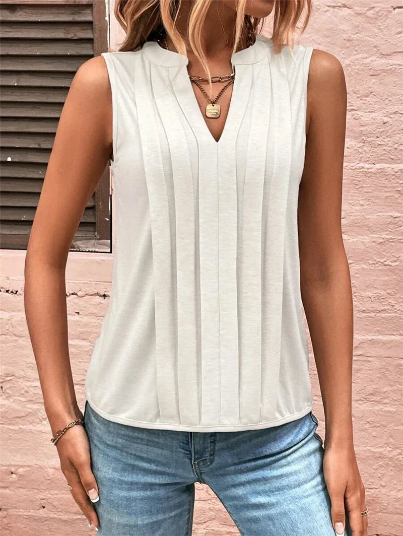 Elegant Ruffled Sleeveless VNeck Tank Top