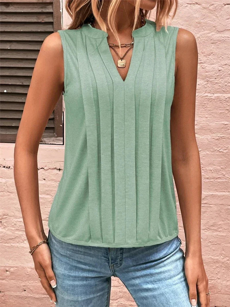 Elegant Ruffled Sleeveless VNeck Tank Top