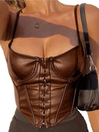 DressBetty - 2024 Sexy Low-Cut PU Leather Corset Camisole
