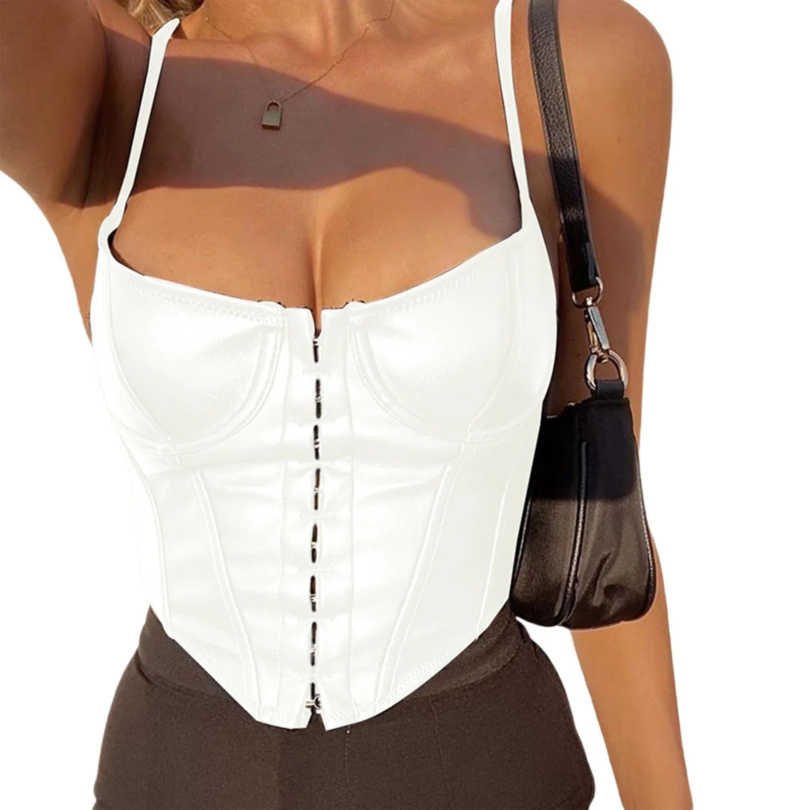 DressBetty - 2024 Sexy Low-Cut PU Leather Corset Camisole