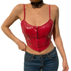 DressBetty - 2024 Sexy Low-Cut PU Leather Corset Camisole