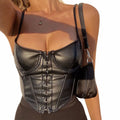 DressBetty - 2024 Sexy Low-Cut PU Leather Corset Camisole
