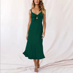 Pink Lace Satin Slim Midi Dress