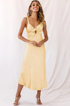 Pink Lace Satin Slim Midi Dress