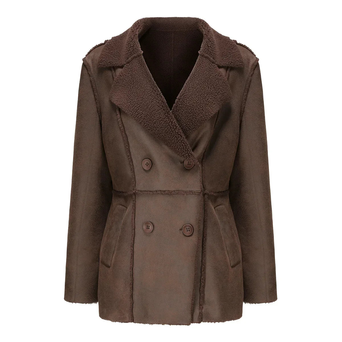 Faux Fur Lined Collar MidLong Winter Fleece Padding Jacket