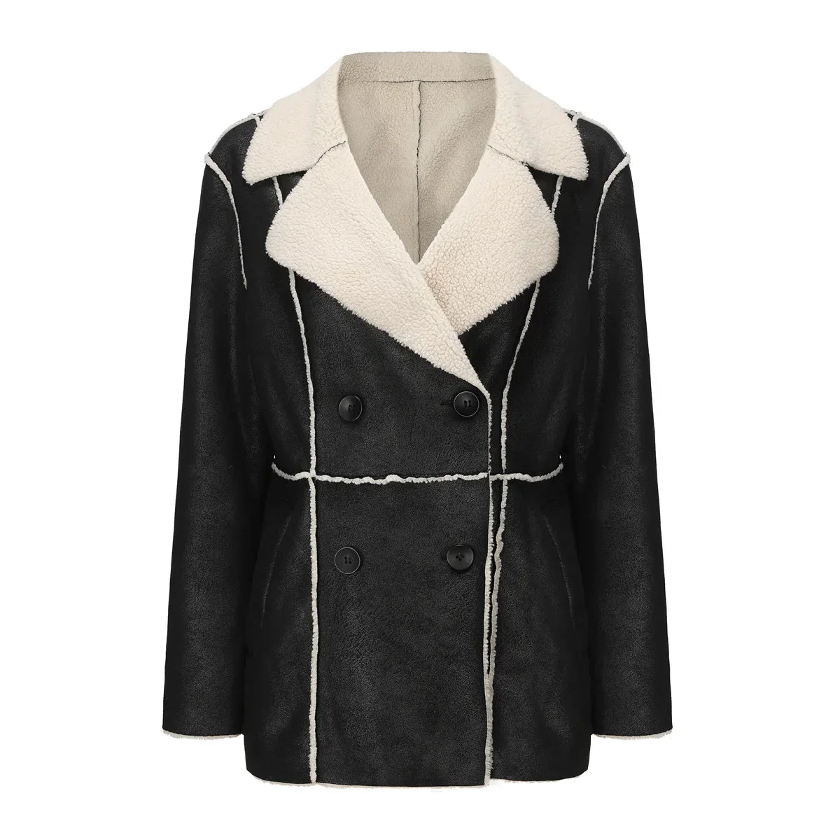 Faux Fur Lined Collar MidLong Winter Fleece Padding Jacket