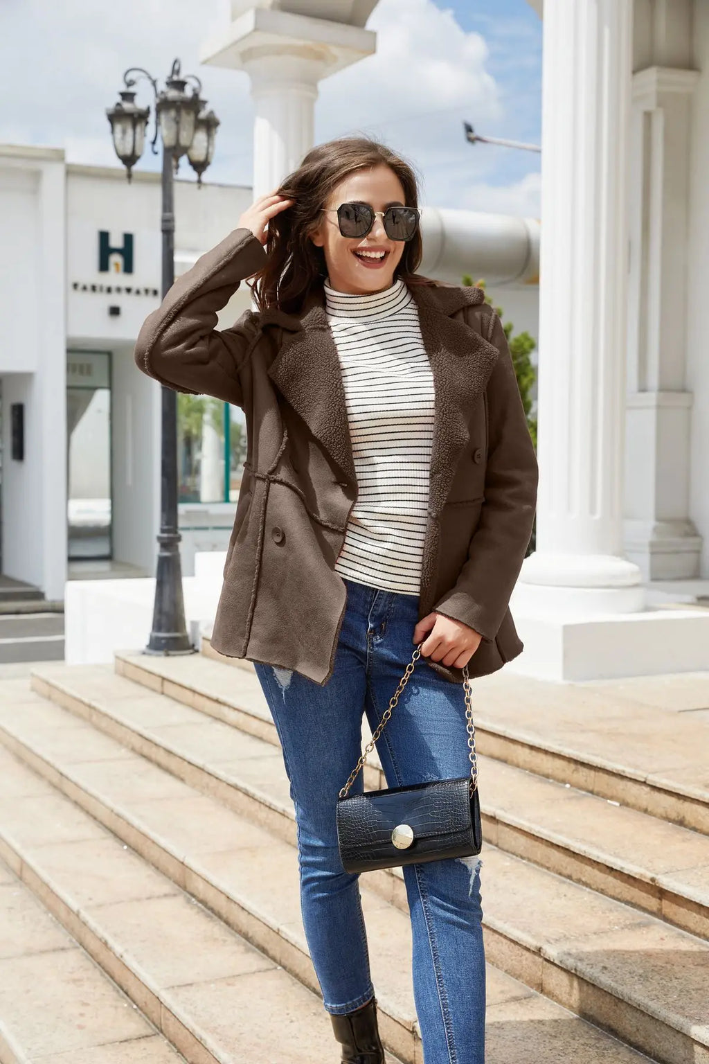 Faux Fur Lined Collar MidLong Winter Fleece Padding Jacket
