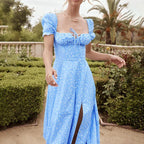 Floral Spring French Backless Slimfit Halter Trending Midi Dresses
